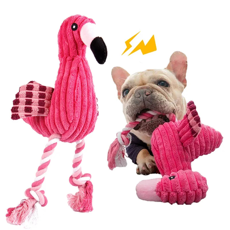 Cute Flamingo Squeaky Chew Ropes Toy