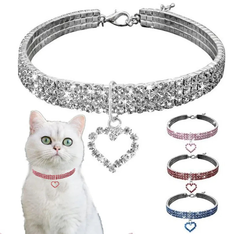 Three Row Rhinestone Pet Collar