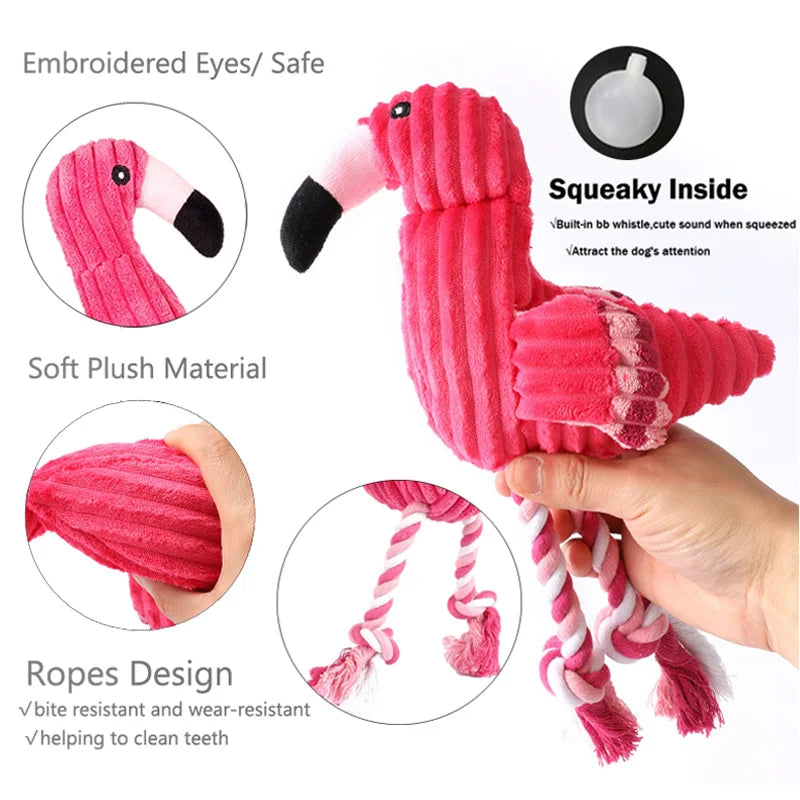 Cute Flamingo Squeaky Chew Ropes Toy