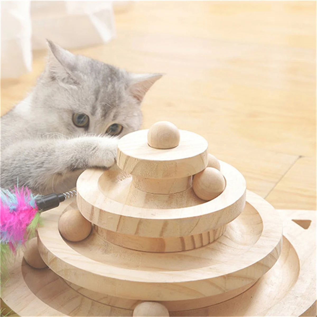 Wooden 2/3 Levels Pet cat Toy